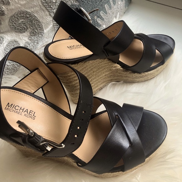 Michael Kors Shoes - Michael Kors black wedge sandals size 7